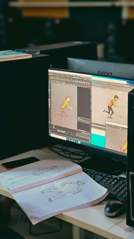 Projeto de animação 3D em desenvolvimento num computador
